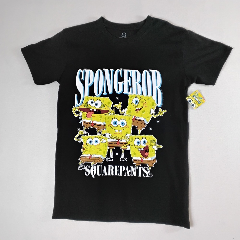 SpongeBob SquarePants Mens S Black Graphic T Shirt Brisco Brands Nickelodeon NWT